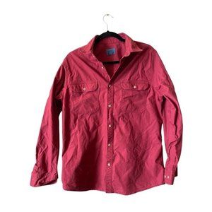 G.H Bass & Co. Mens Cotton Collared Long Sleeve Button-Down Shirt Red Medium